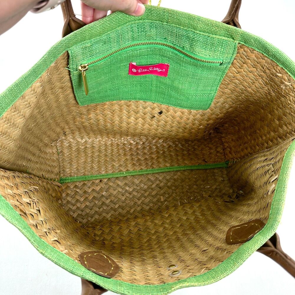 Lilly Pulitzer For Target Green Straw Travel Tote Beach Bag Resort Tropical - Picture 8 of 16
